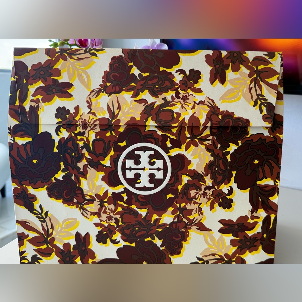 Tory Burch Brown and Yellow Floral Gift Bag
